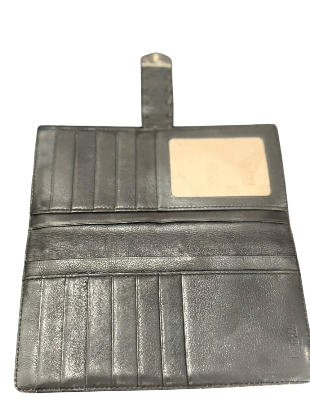 Michael Kors Black Leather Bifold Wallet with Braided Strap and Gold Clasp